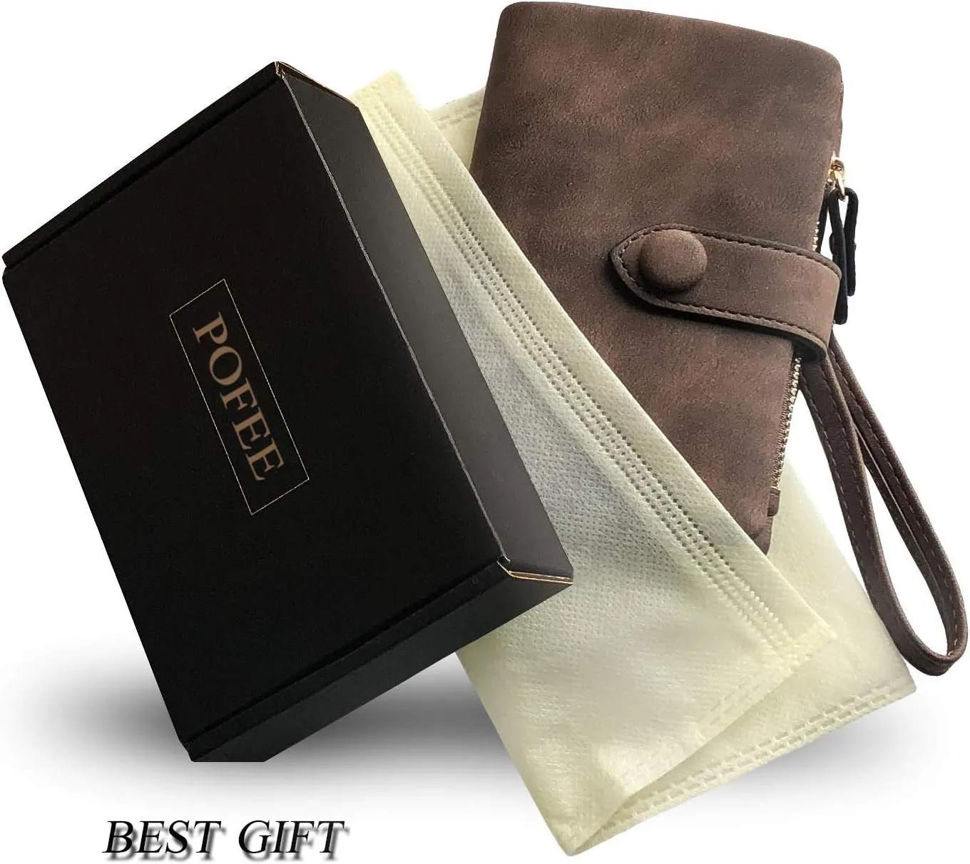 PofeeXIO Womens Small Bifold Leather Wallets RFID Ladies Wristlet with Card Slots id Window Zipper Coin Purse