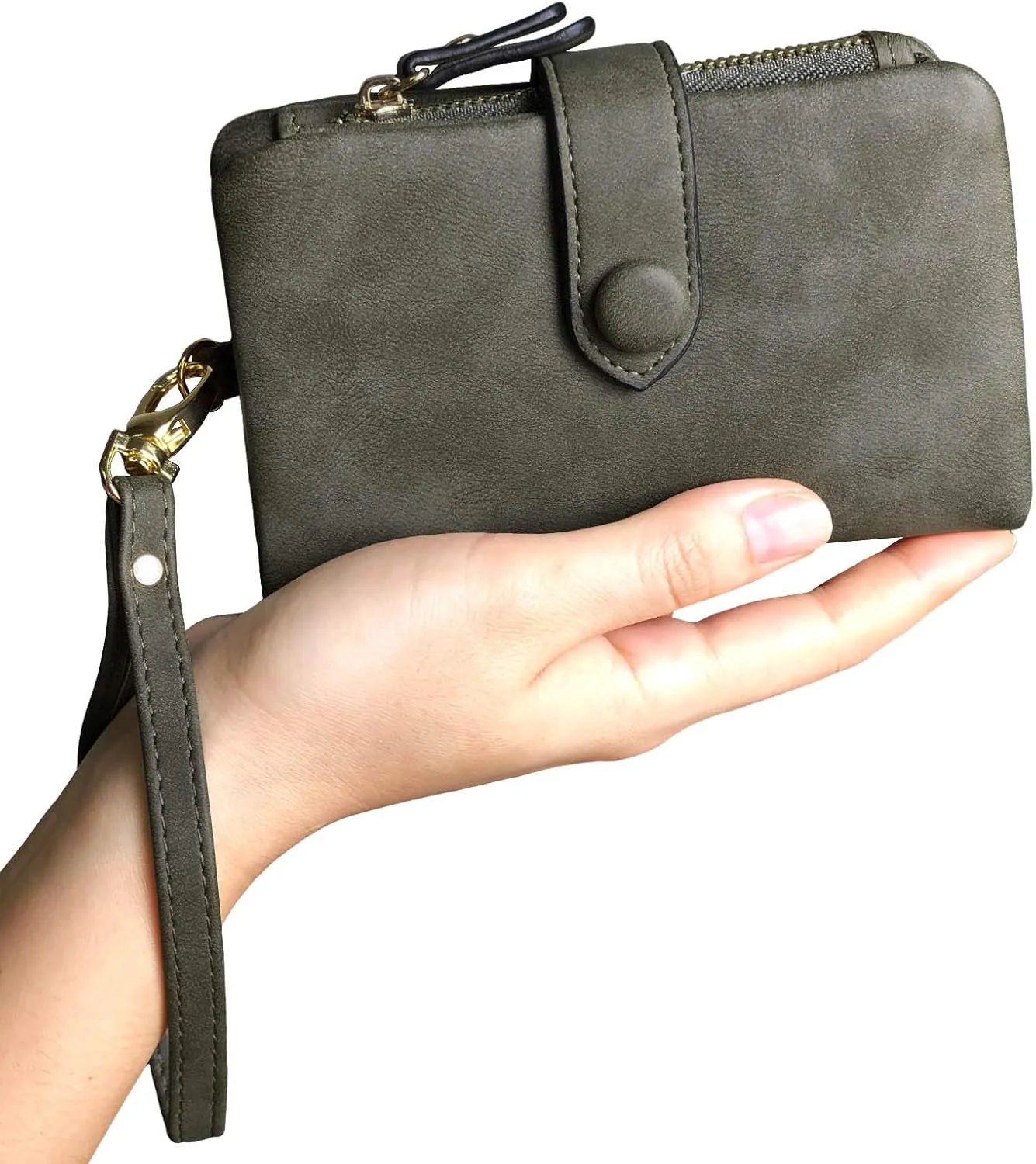 PofeeXIO Womens Small Bifold Leather Wallets RFID Ladies Wristlet with Card Slots id Window Zipper Coin Purse
