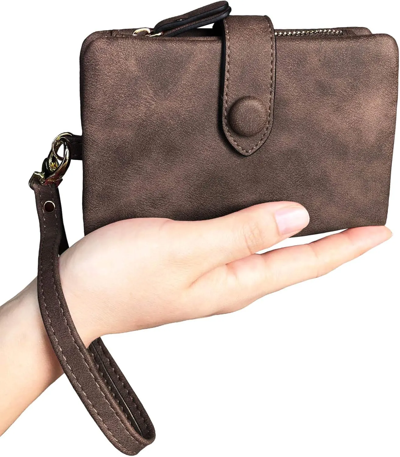 PofeeXIO Womens Small Bifold Leather Wallets RFID Ladies Wristlet with Card Slots id Window Zipper Coin Purse