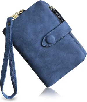 PofeeXIO Womens Small Bifold Leather Wallets RFID Ladies Wristlet with Card Slots id Window Zipper Coin Purse
