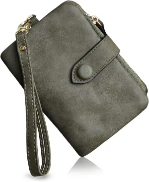 PofeeXIO Womens Small Bifold Leather Wallets RFID Ladies Wristlet with Card Slots id Window Zipper Coin Purse