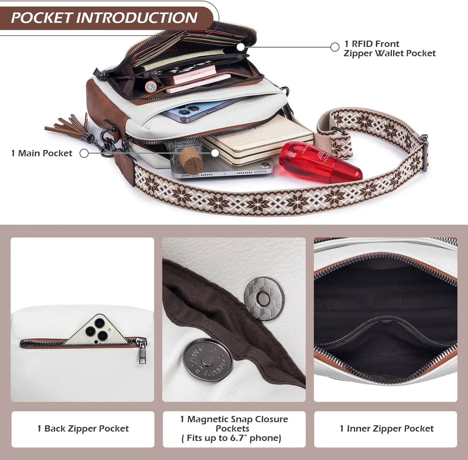 POIUGOYA Crossbody Purses for Women Trendy,Vegan Leather Medium Crossbody Bag,Women's Crossbody Travel Purse Built in Wallet