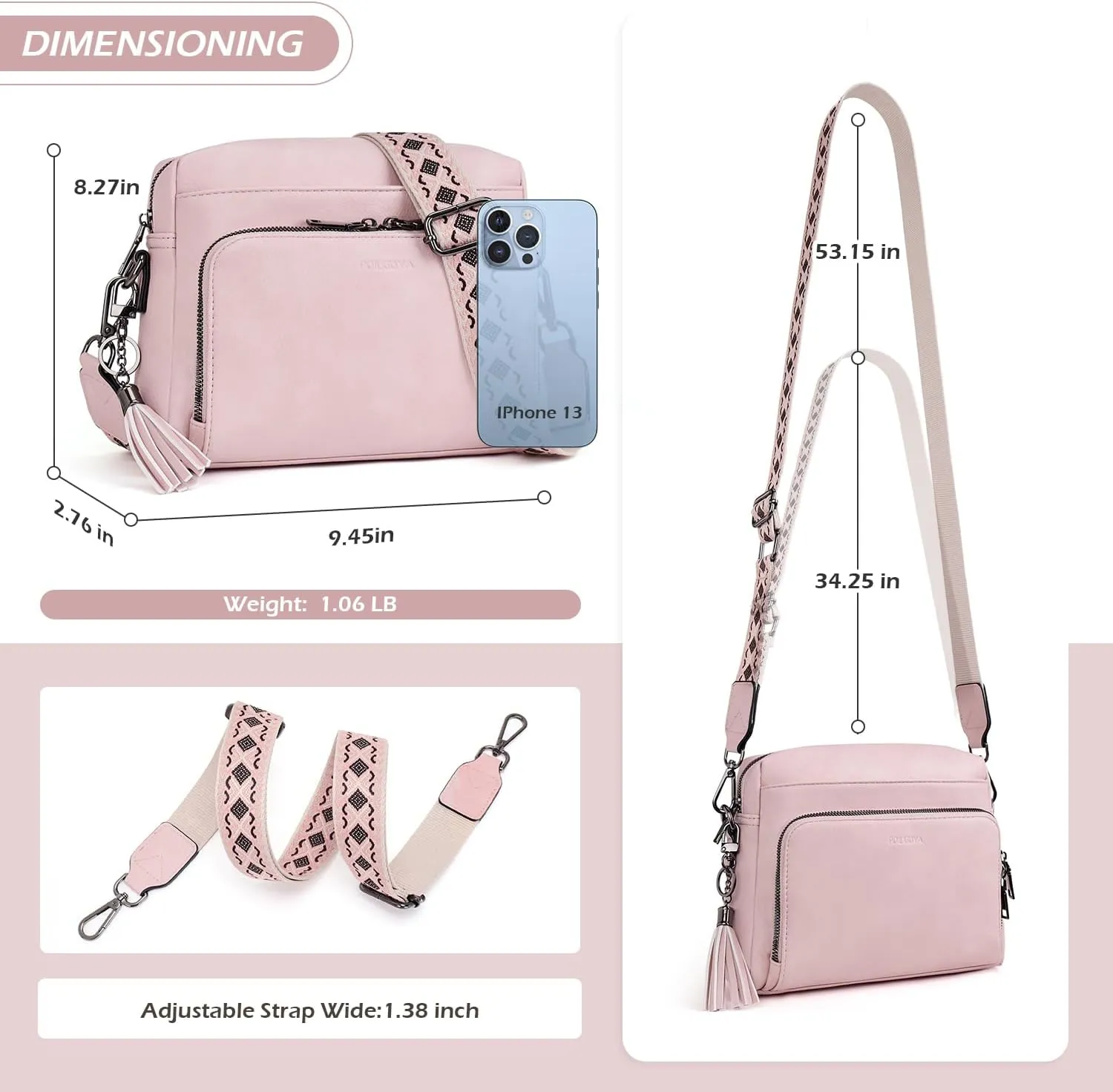 POIUGOYA Crossbody Purses for Women Trendy,Vegan Leather Medium Crossbody Bag,Women's Crossbody Travel Purse Built in Wallet
