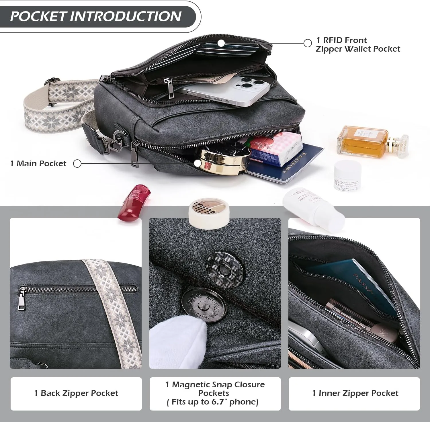 POIUGOYA Crossbody Purses for Women Trendy,Vegan Leather Medium Crossbody Bag,Women's Crossbody Travel Purse Built in Wallet