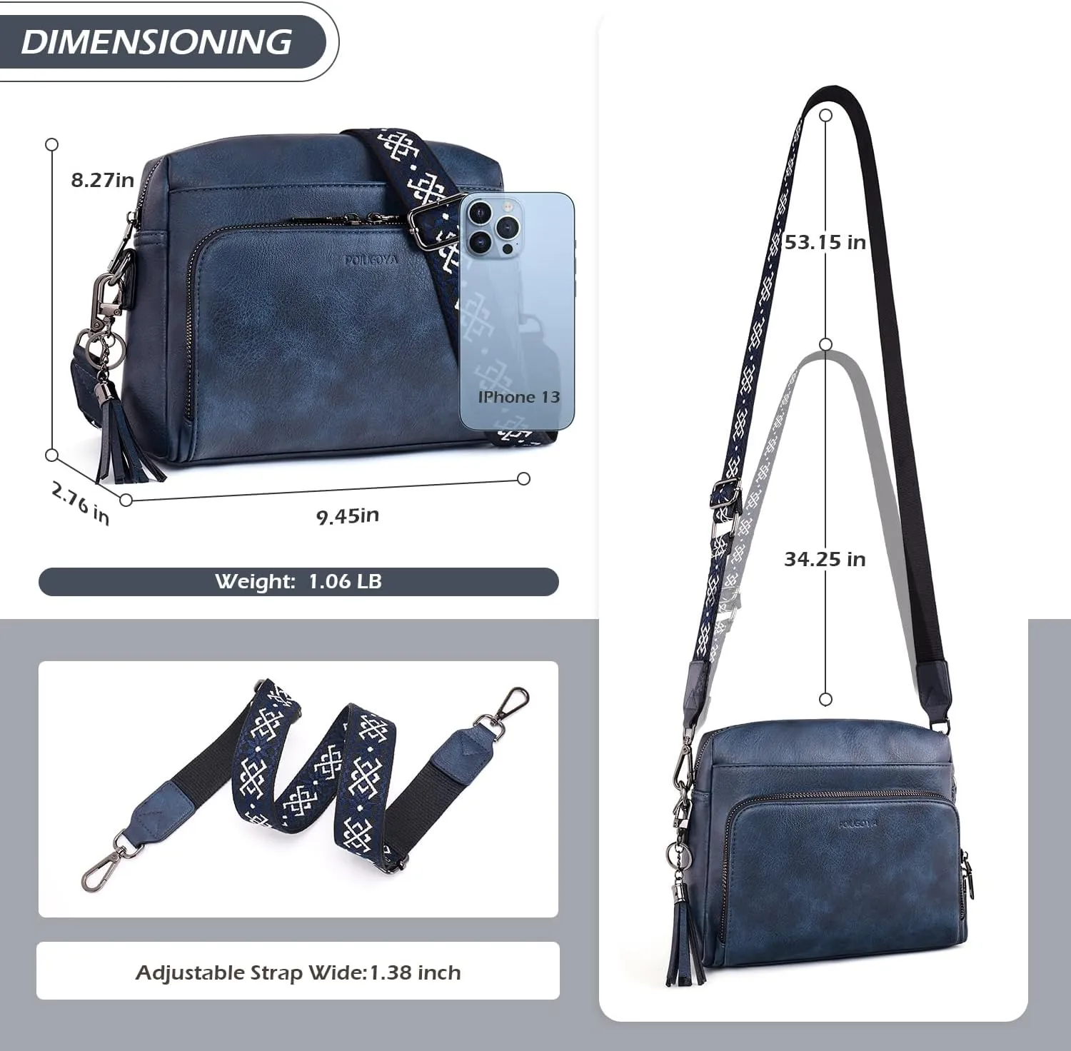POIUGOYA Crossbody Purses for Women Trendy,Vegan Leather Medium Crossbody Bag,Women's Crossbody Travel Purse Built in Wallet