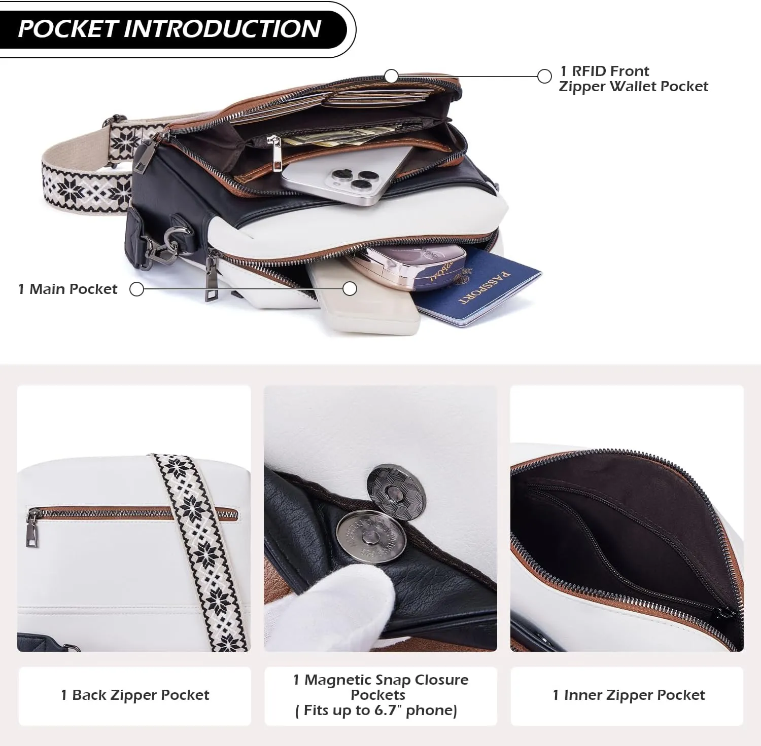 POIUGOYA Crossbody Purses for Women Trendy,Vegan Leather Medium Crossbody Bag,Women's Crossbody Travel Purse Built in Wallet
