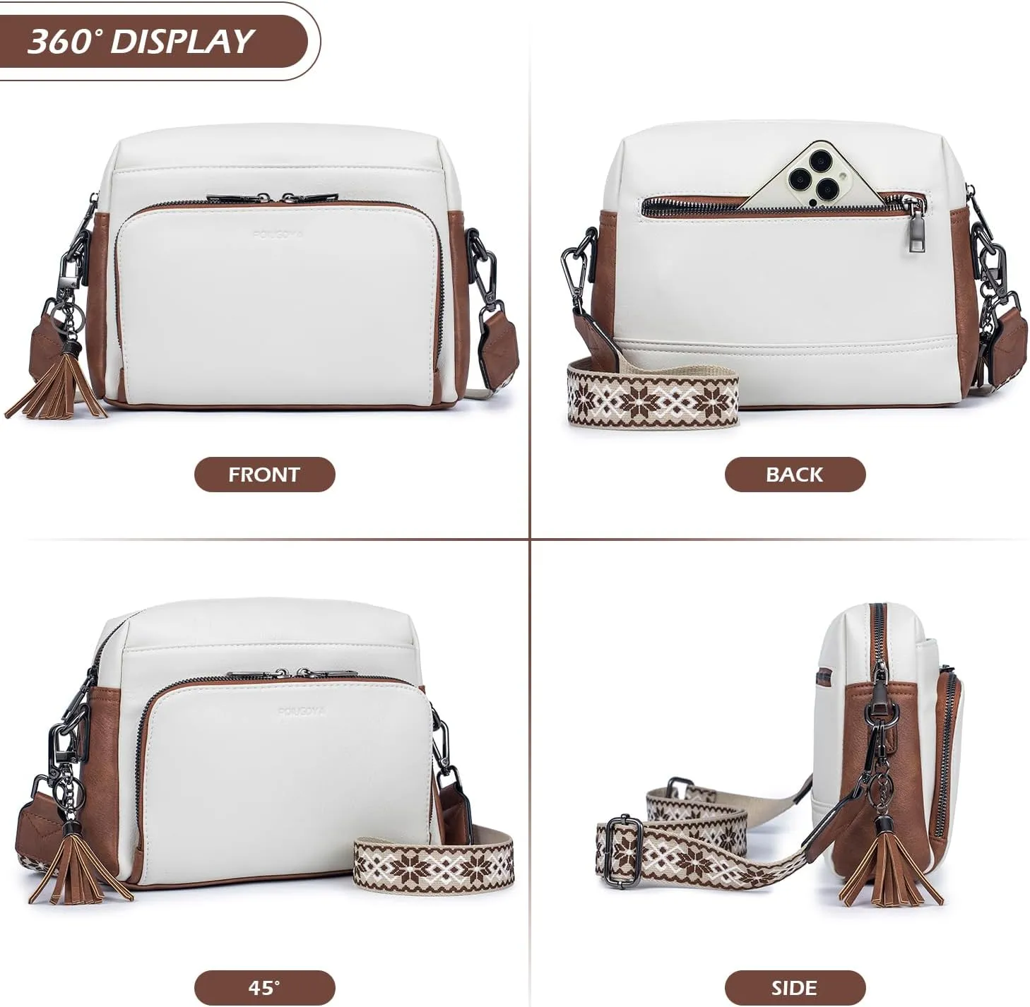 POIUGOYA Crossbody Purses for Women Trendy,Vegan Leather Medium Crossbody Bag,Women's Crossbody Travel Purse Built in Wallet