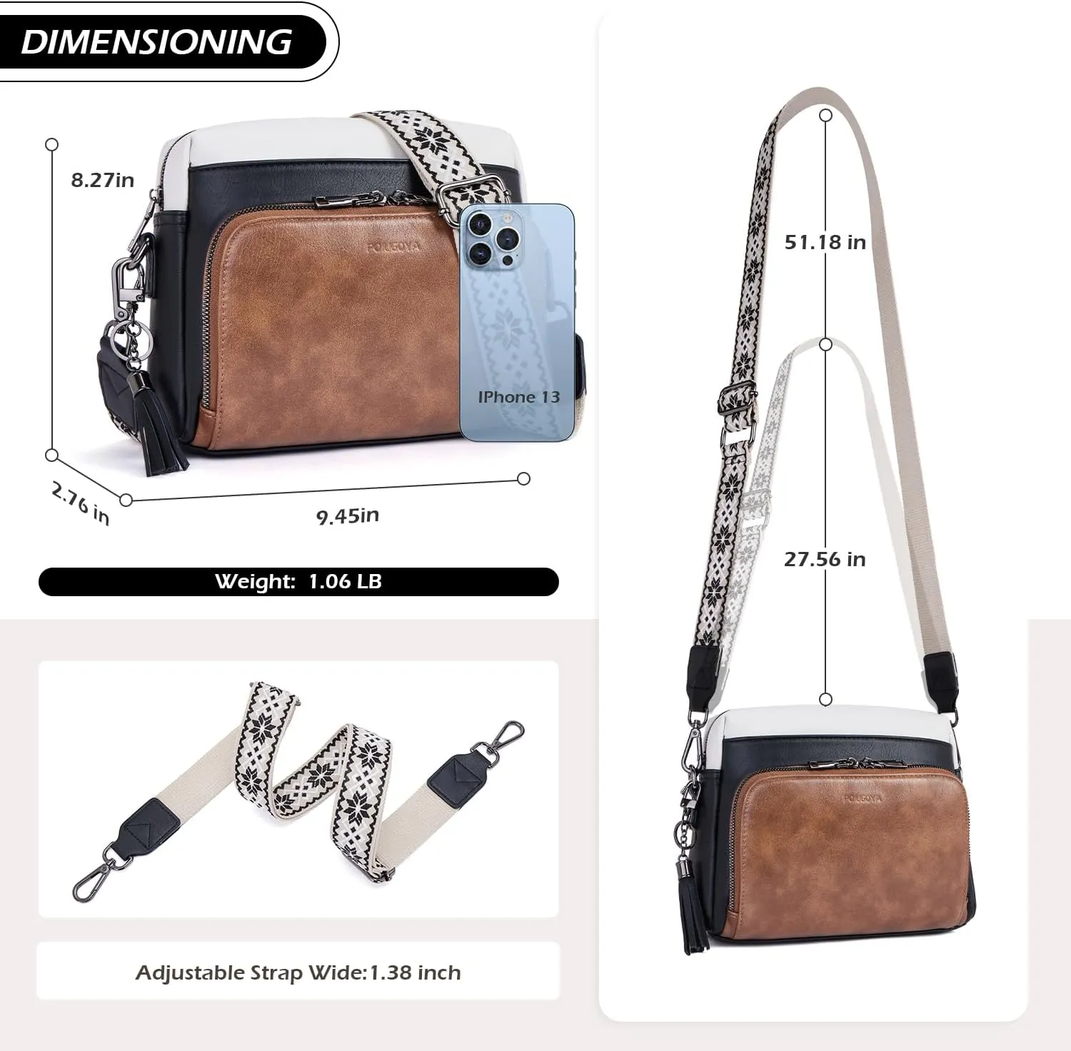 POIUGOYA Crossbody Purses for Women Trendy,Vegan Leather Medium Crossbody Bag,Women's Crossbody Travel Purse Built in Wallet