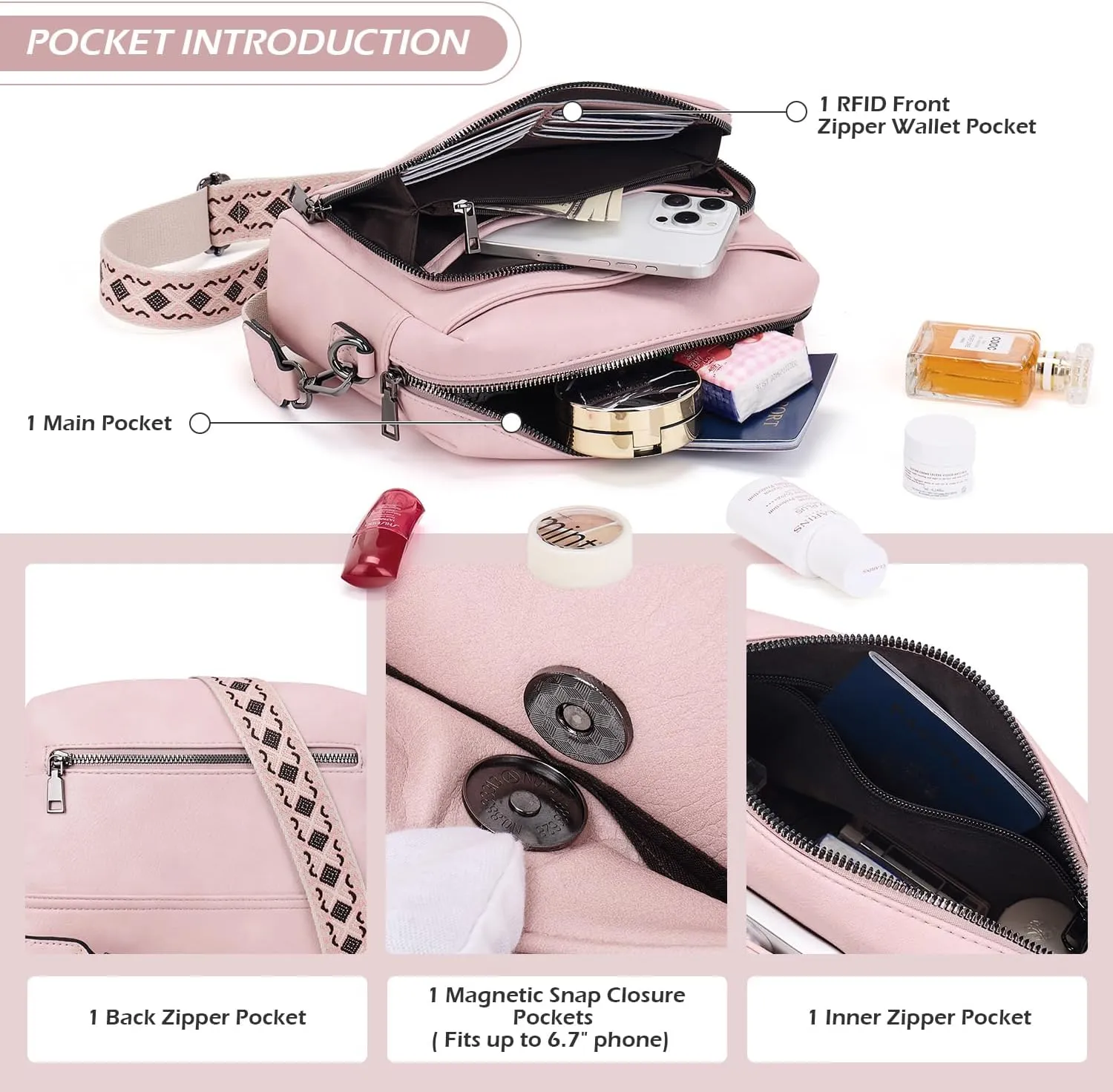 POIUGOYA Crossbody Purses for Women Trendy,Vegan Leather Medium Crossbody Bag,Women's Crossbody Travel Purse Built in Wallet