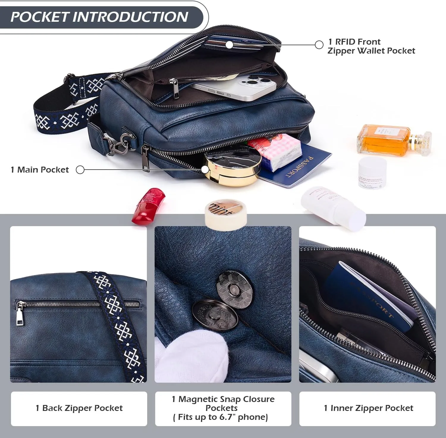 POIUGOYA Crossbody Purses for Women Trendy,Vegan Leather Medium Crossbody Bag,Women's Crossbody Travel Purse Built in Wallet