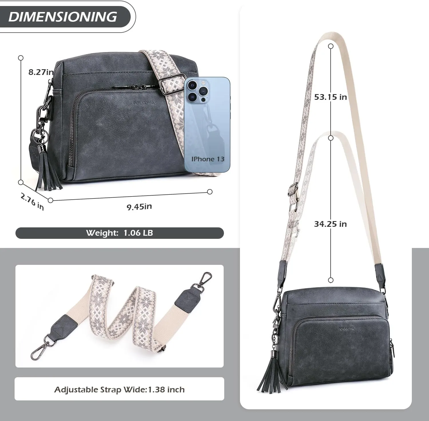 POIUGOYA Crossbody Purses for Women Trendy,Vegan Leather Medium Crossbody Bag,Women's Crossbody Travel Purse Built in Wallet