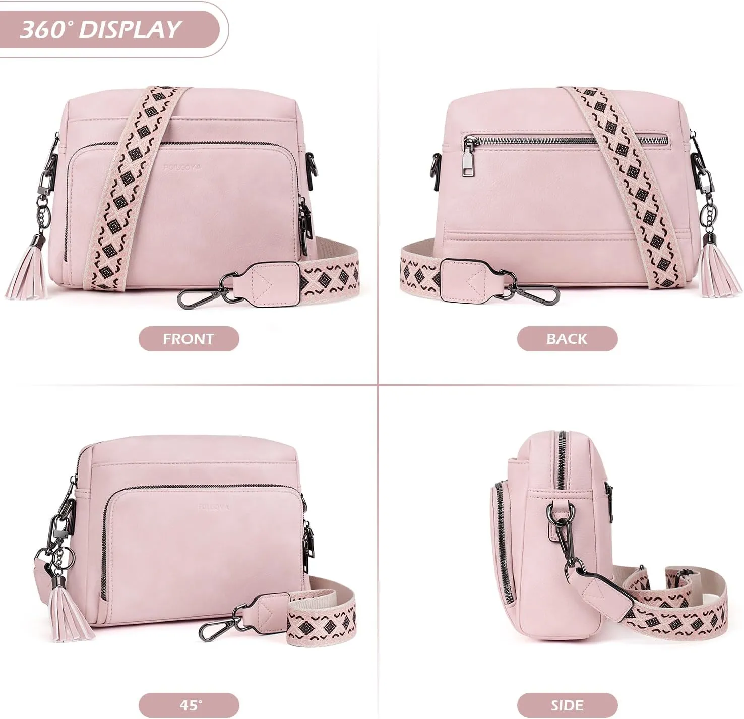 POIUGOYA Crossbody Purses for Women Trendy,Vegan Leather Medium Crossbody Bag,Women's Crossbody Travel Purse Built in Wallet