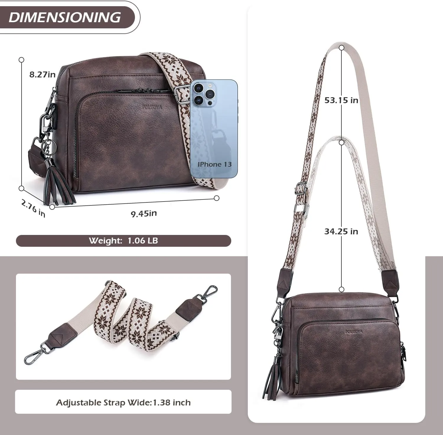 POIUGOYA Crossbody Purses for Women Trendy,Vegan Leather Medium Crossbody Bag,Women's Crossbody Travel Purse Built in Wallet