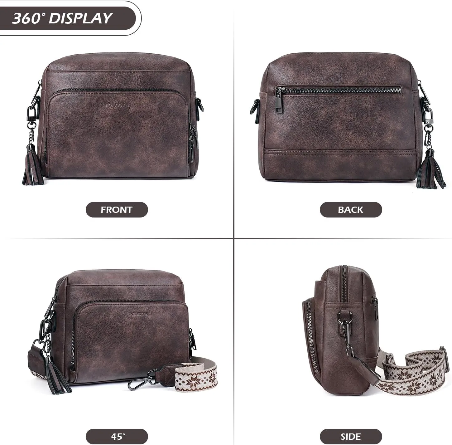 POIUGOYA Crossbody Purses for Women Trendy,Vegan Leather Medium Crossbody Bag,Women's Crossbody Travel Purse Built in Wallet