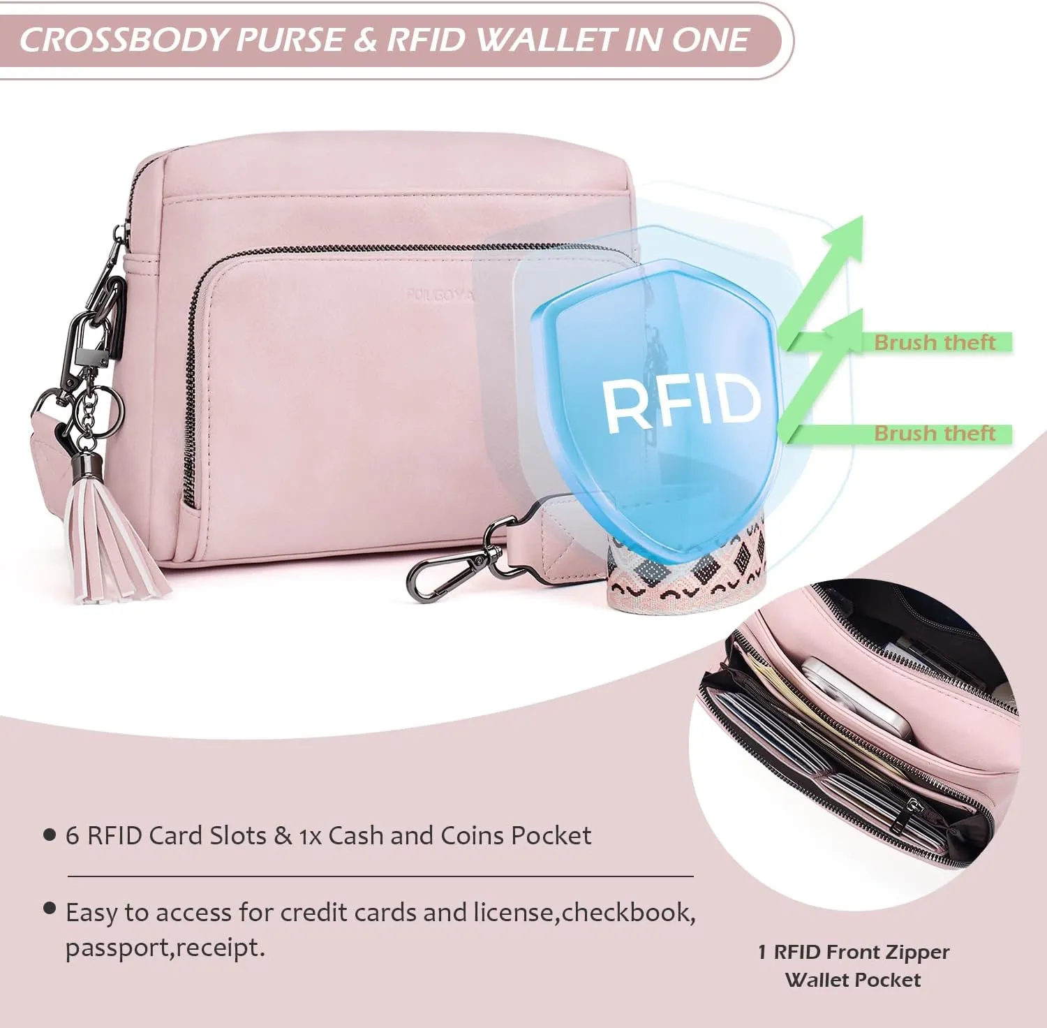 POIUGOYA Crossbody Purses for Women Trendy,Vegan Leather Medium Crossbody Bag,Women's Crossbody Travel Purse Built in Wallet