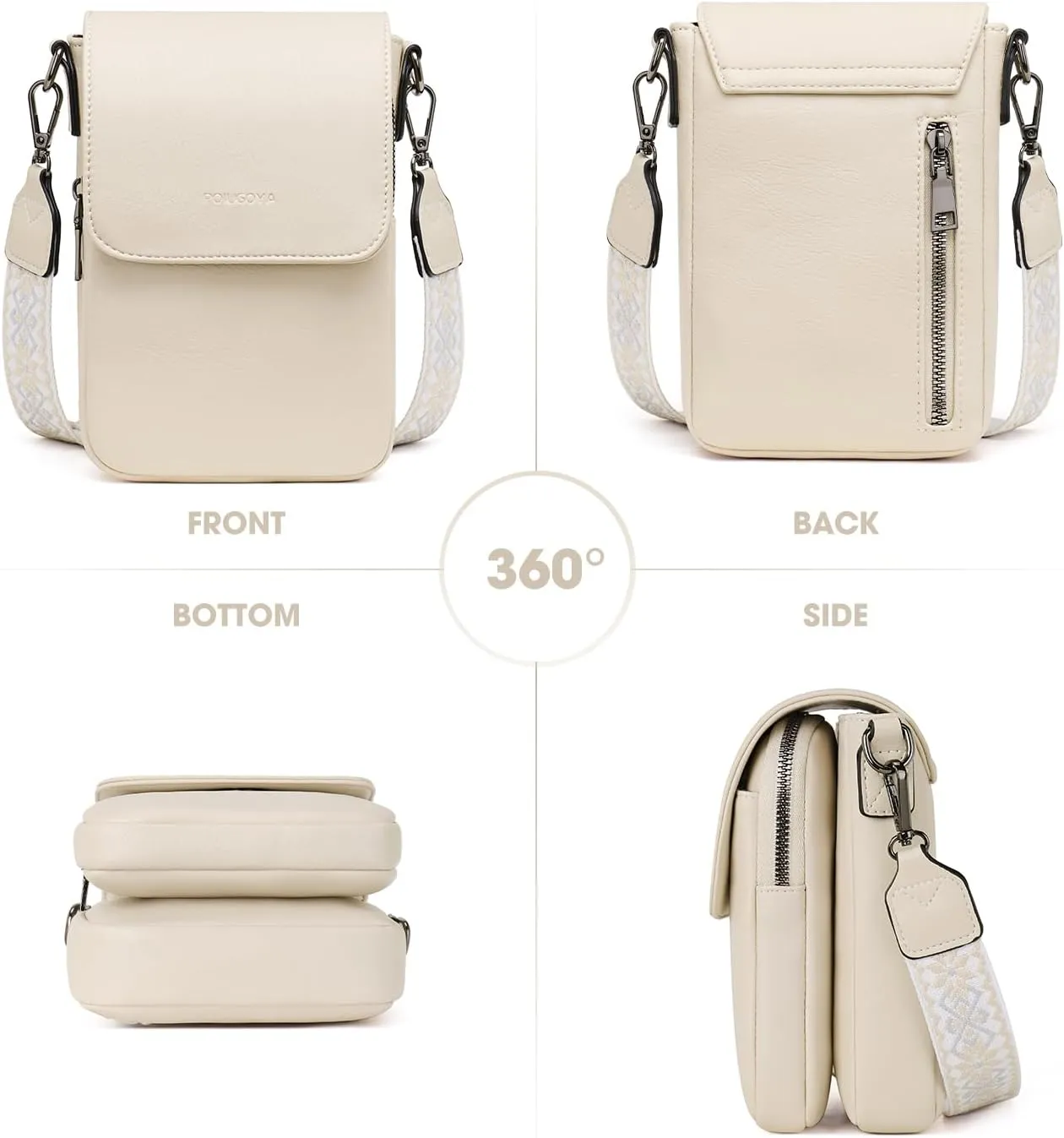 POIUGOYA Small Crossbody Bags for Women Trendy,Leather Triple Compartment Cell Phone Crossbody Wallet Purses with Card Slots