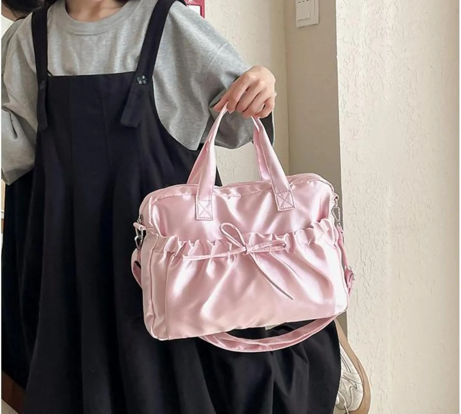 Pokn Cute BowTote Bag Kwaii Shoulder Bags Aesthetic Satin Handmade Purse Y2K Butterfly Shoujo Totebags