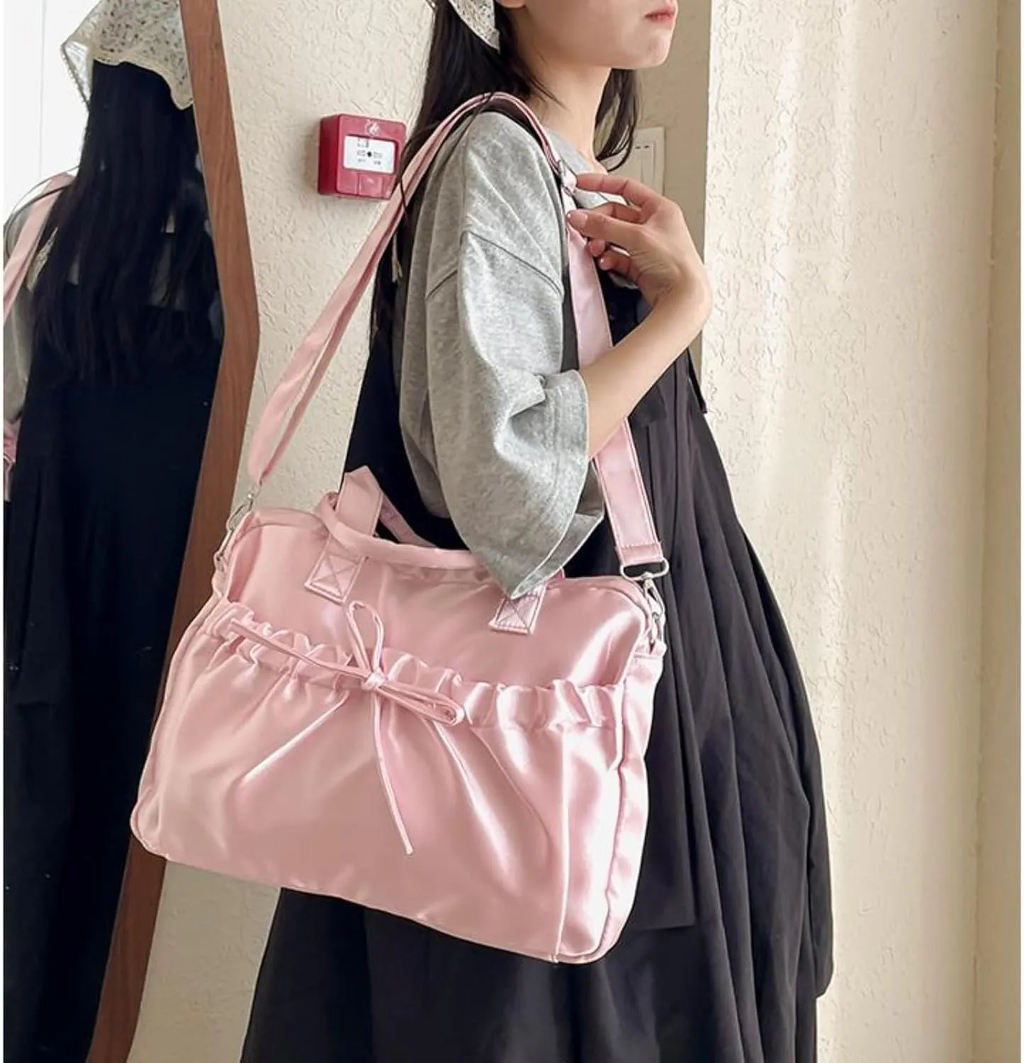 Pokn Cute BowTote Bag Kwaii Shoulder Bags Aesthetic Satin Handmade Purse Y2K Butterfly Shoujo Totebags
