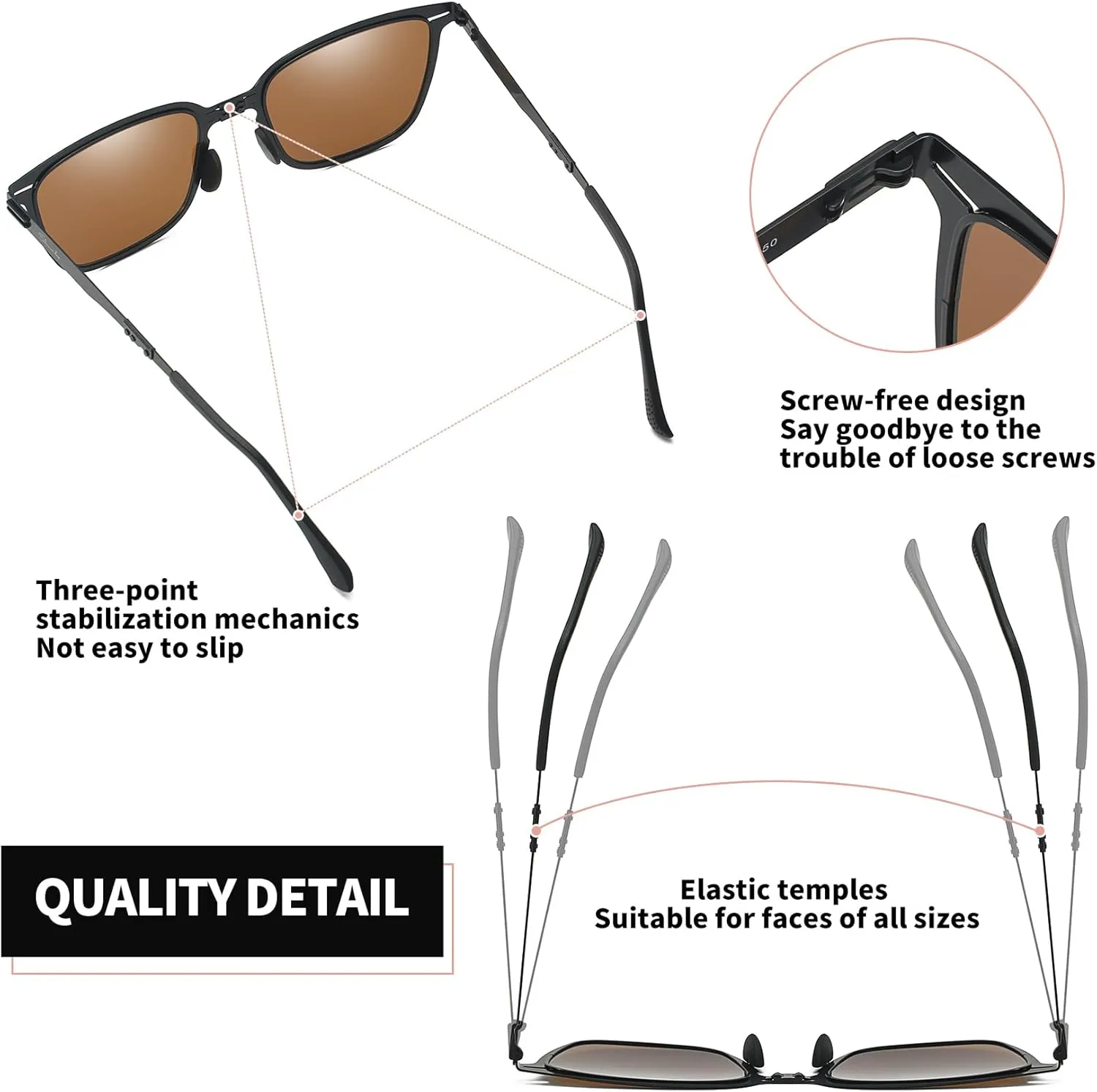Polarized Folding Sunglasses Womens Men, Lightweight Foldable Sunglass Metal Frame Square Durable Sun Glasses Shades