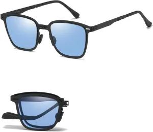 Polarized Folding Sunglasses Womens Men, Lightweight Foldable Sunglass Metal Frame Square Durable Sun Glasses Shades