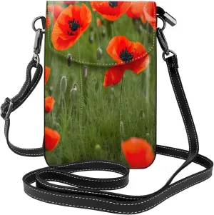 Poppy Flowers Petals Print crossbody cell phone purse for women,trendy mini handbag with credit card slots