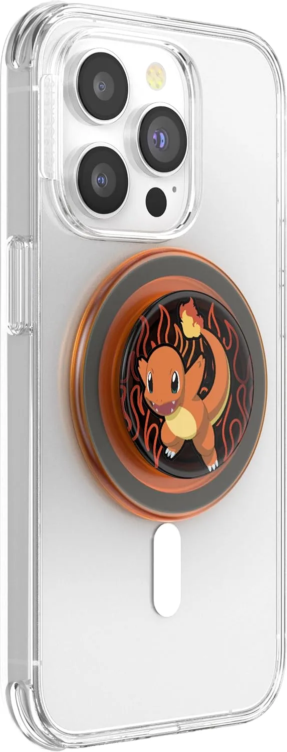 PopSockets Phone Grip Compatible with MagSafe, Adapter Ring for MagSafe Included, Phone Holder, Wireless Charging Compatible, Pokemon - Charmander Flame