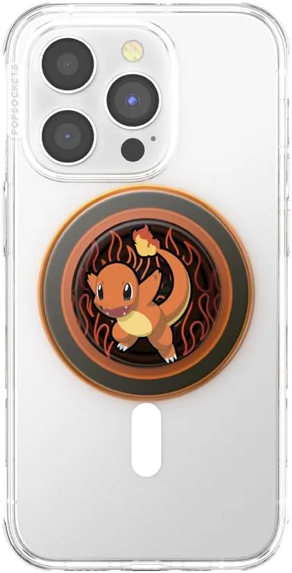 PopSockets Phone Grip Compatible with MagSafe, Adapter Ring for MagSafe Included, Phone Holder, Wireless Charging Compatible, Pokemon - Charmander Flame