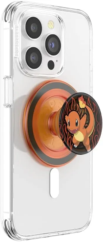 PopSockets Phone Grip Compatible with MagSafe, Adapter Ring for MagSafe Included, Phone Holder, Wireless Charging Compatible, Pokemon - Charmander Flame