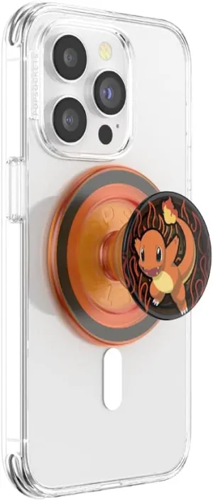 PopSockets Phone Grip Compatible with MagSafe, Adapter Ring for MagSafe Included, Phone Holder, Wireless Charging Compatible, Pokemon - Charmander Flame