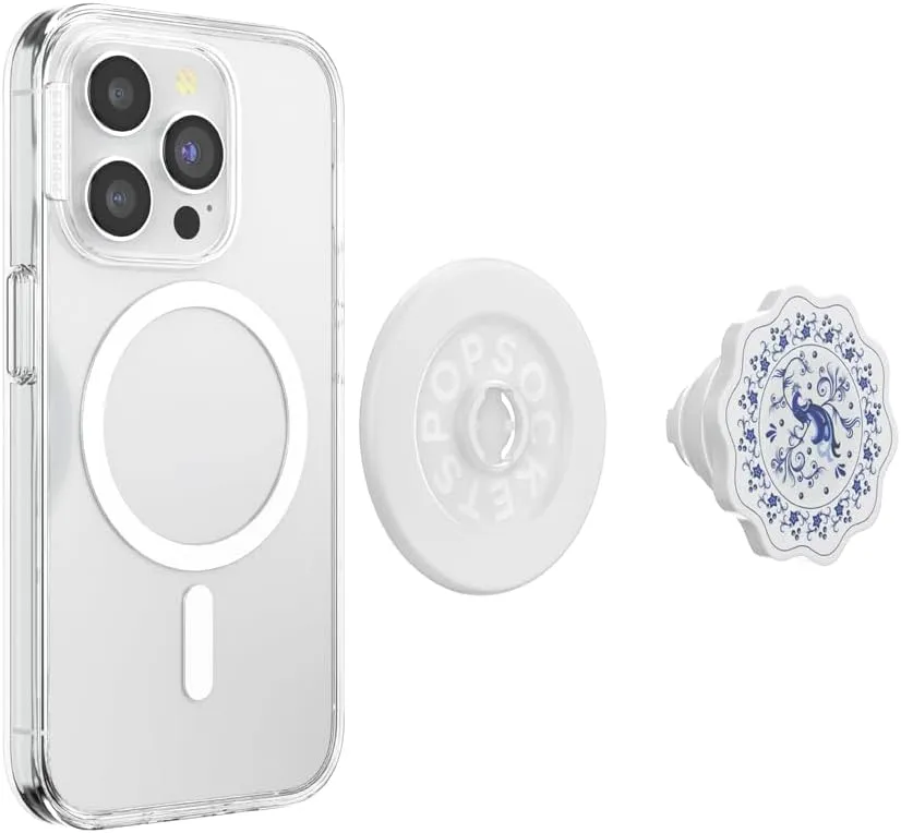 PopSockets Phone Grip Compatible with MagSafe, Phone Holder, Wireless Charging Compatible - Peacock Saucer