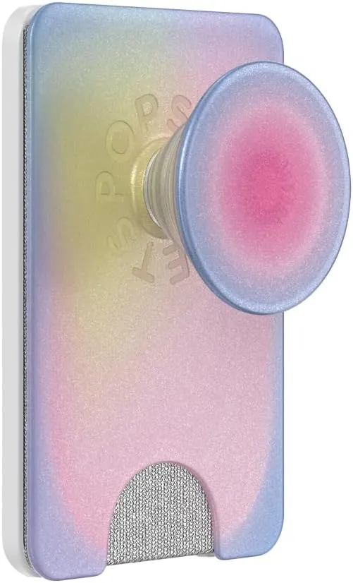 PopSockets Phone Wallet with Expanding Grip and Adapter Ring for MagSafe®, Phone Card Holder, Wireless Charging Compatible, Wallet Compatible with MagSafe - Aura