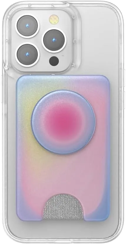 PopSockets Phone Wallet with Expanding Grip and Adapter Ring for MagSafe®, Phone Card Holder, Wireless Charging Compatible, Wallet Compatible with MagSafe - Aura