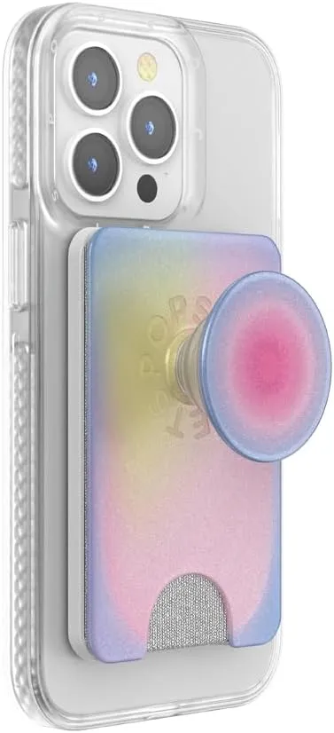 PopSockets Phone Wallet with Expanding Grip and Adapter Ring for MagSafe®, Phone Card Holder, Wireless Charging Compatible, Wallet Compatible with MagSafe - Aura