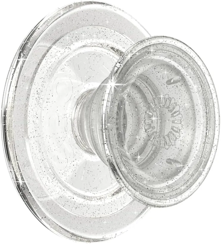 PopSockets Round Phone Grip Compatible with MagSafe, Adapter Ring Included, Phone Holder, Wireless Charging Compatible - Clear Glitter