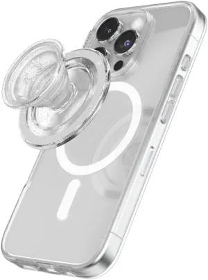 PopSockets Round Phone Grip Compatible with MagSafe, Adapter Ring Included, Phone Holder, Wireless Charging Compatible - Clear Glitter