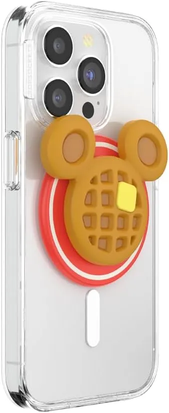 PopSockets Round Phone Grip Compatible with MagSafe, Adapter Ring Included, Phone Holder, Wireless Charging Compatible, Disney Breakfast Buddies - PopOut Mickey Waffle