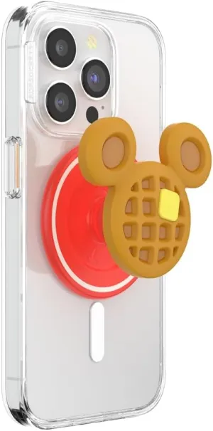 PopSockets Round Phone Grip Compatible with MagSafe, Adapter Ring Included, Phone Holder, Wireless Charging Compatible, Disney Breakfast Buddies - PopOut Mickey Waffle