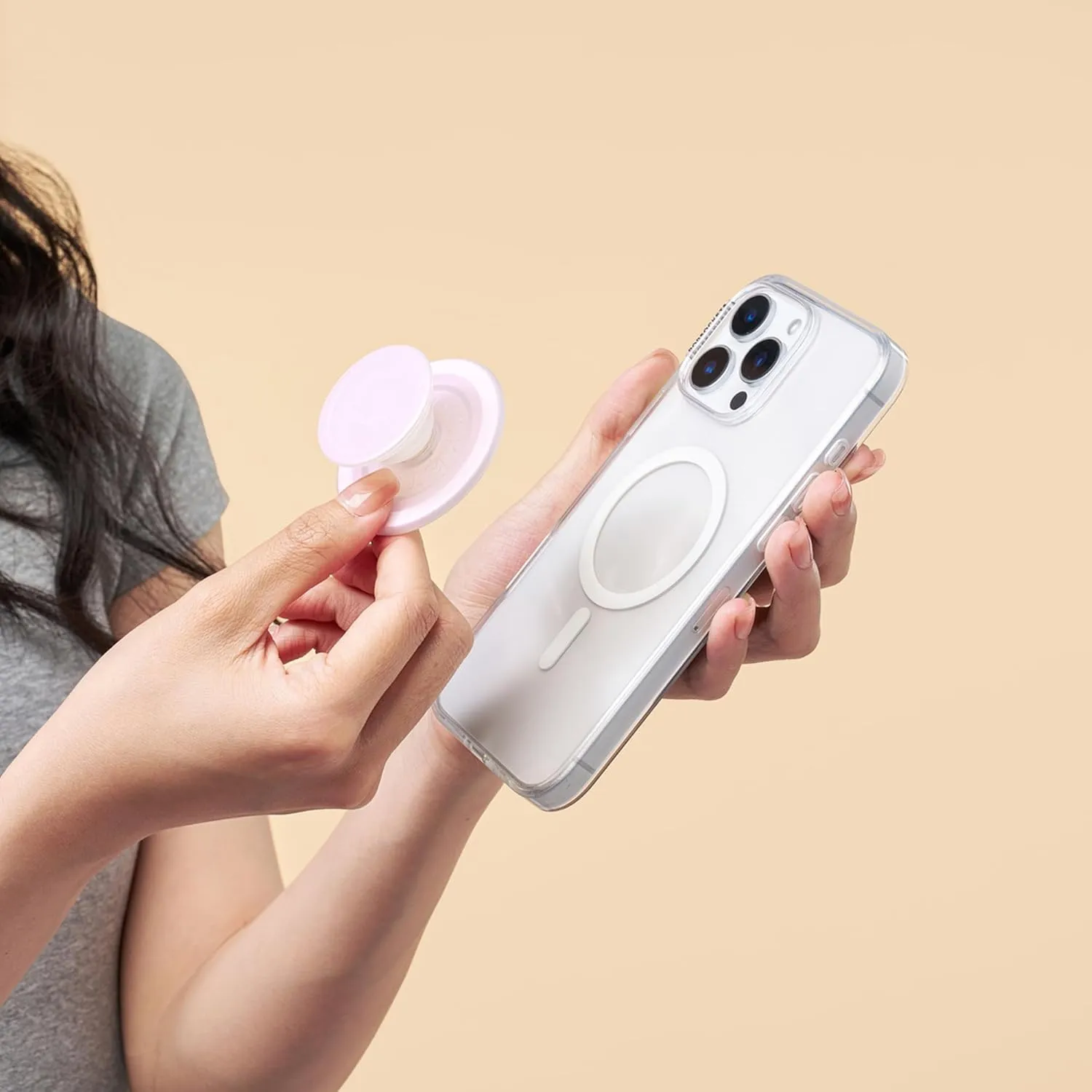 PopSockets Round Phone Grip Compatible with MagSafe, Adapter Ring Included, Phone Holder, Wireless Charging Compatible - Opalescent