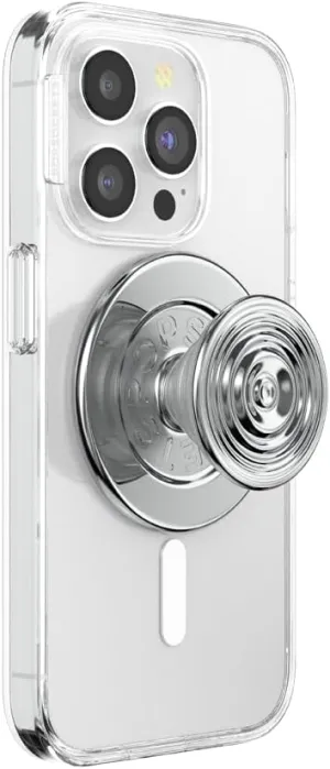 PopSockets Round Phone Grip Compatible with MagSafe, Adapter Ring Included, Phone Holder, Wireless Charging Compatible - Ripple Chrome