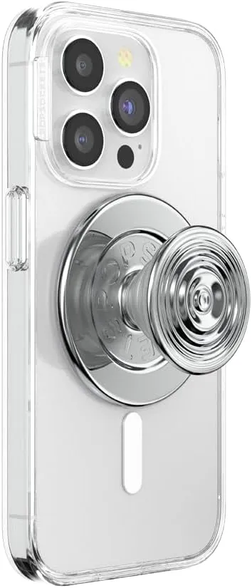 PopSockets Round Phone Grip Compatible with MagSafe, Adapter Ring Included, Phone Holder, Wireless Charging Compatible - Ripple Chrome
