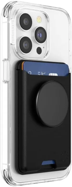 PopSockets Softgoods Phone Wallet with Expanding Grip and Adapter Ring for MagSafe, Phone Card Holder, Wireless Charging Compatible, Wallet Compatible with MagSafe® - Black