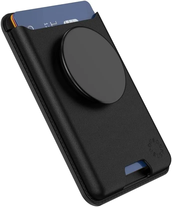 PopSockets Softgoods Phone Wallet with Expanding Grip and Adapter Ring for MagSafe, Phone Card Holder, Wireless Charging Compatible, Wallet Compatible with MagSafe® - Black
