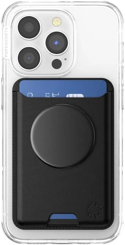 PopSockets Softgoods Phone Wallet with Expanding Grip and Adapter Ring for MagSafe, Phone Card Holder, Wireless Charging Compatible, Wallet Compatible with MagSafe® - Black