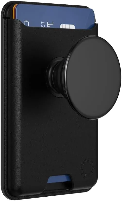 PopSockets Softgoods Phone Wallet with Expanding Grip and Adapter Ring for MagSafe, Phone Card Holder, Wireless Charging Compatible, Wallet Compatible with MagSafe® - Black