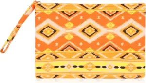 Portable Travel Multi Clutch Cosmetic Pouch Bag - Toiletry Makeup Organizer Wristlet Purse Stripe, Floral, Plaid, Leopard, Snake (Fabric Wristlet Clutch - Tribal Yellow)