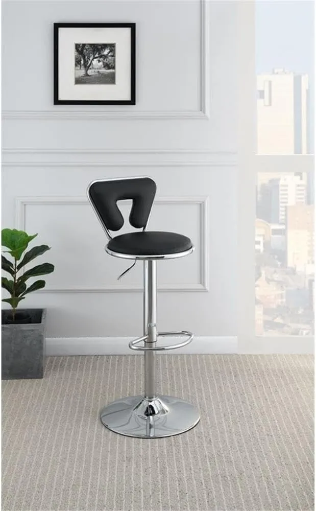 Poundex Adjustable Height & Swivel Barstool in Black Faux Leather (Set of 2)