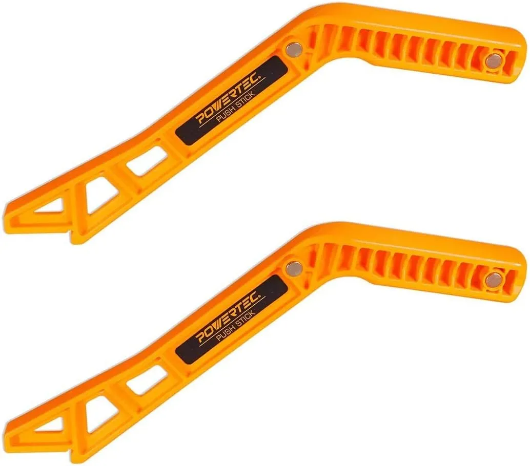 POWERTEC Deluxe Magnetic Push Stick Fits Table Saw, Router Table, Band Saw & Jointer, Dual Ergonomic Handles w/Max Grip, Wood Pusher Reduces Kickback & Increases Safety. 2PK (71337P2)