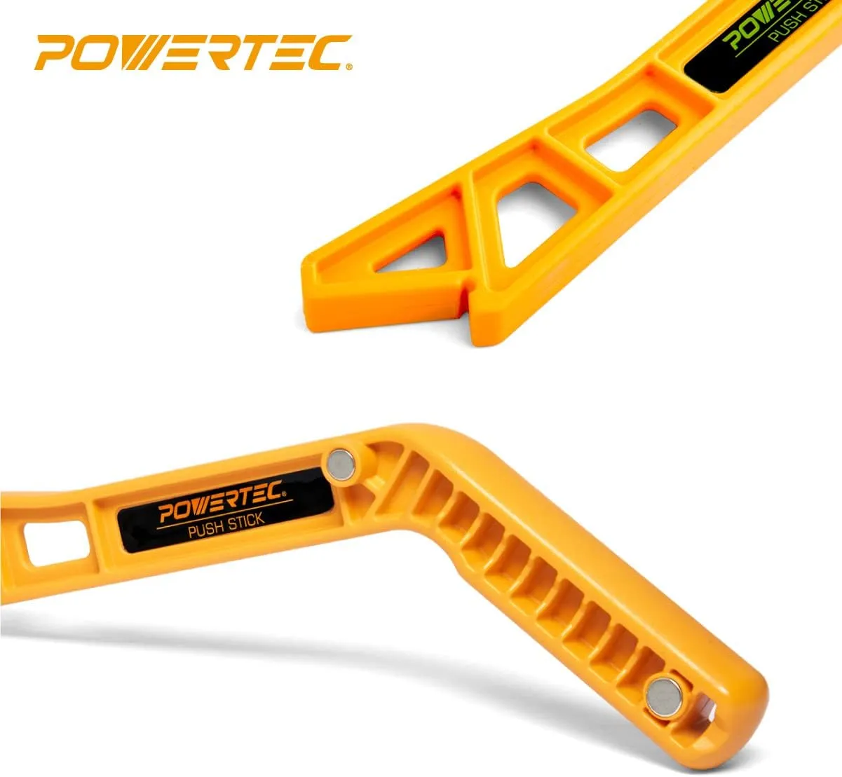 POWERTEC Deluxe Magnetic Push Stick Fits Table Saw, Router Table, Band Saw & Jointer, Dual Ergonomic Handles w/Max Grip, Wood Pusher Reduces Kickback & Increases Safety. 2PK (71337P2)