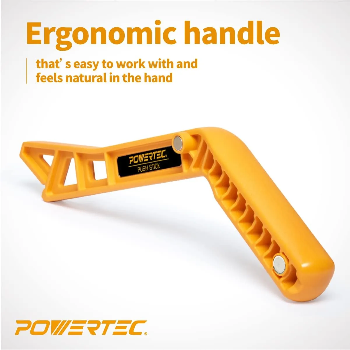 POWERTEC Deluxe Magnetic Push Stick Fits Table Saw, Router Table, Band Saw & Jointer, Dual Ergonomic Handles w/Max Grip, Wood Pusher Reduces Kickback & Increases Safety. 2PK (71337P2)