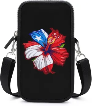PR State Culture Roots Amapola Boricua Flag Hibiscus Small Crossbody Bags Cell Phone Purses Travel Pouch Shoulder Bag for Women Men